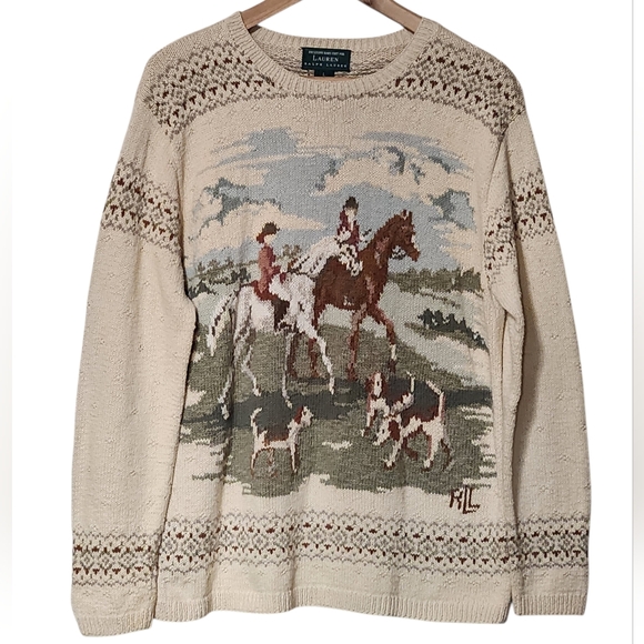 Vintage Lauren Ralph Lauren RARE Equestrian Hand-Knit Sweater Large - Picture 11 of 11